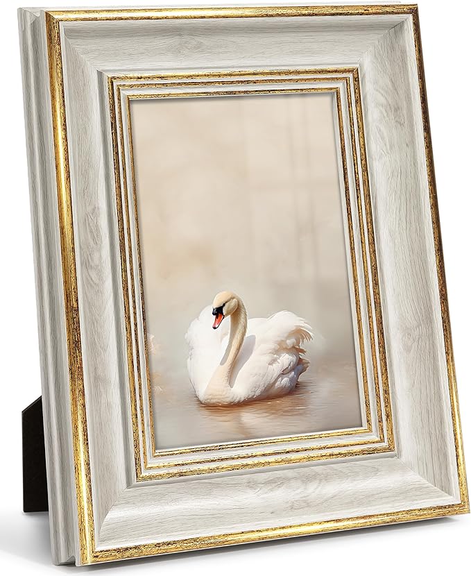 Afuly 4x6 Picture Frames Vintage Antique Photo Frame Gold White for Tabletop Single Display Wall Hanging Tabletop Distressed Wedding Birthday Gifts for Grandma Friends Family