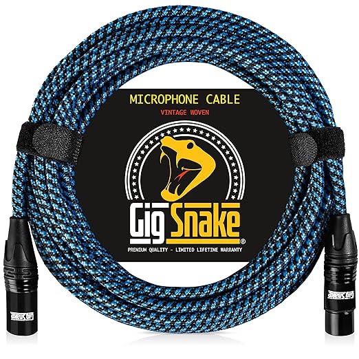 Microphone Cable 25 ft - Blue XLR Male to Female Mic Cable - Professional Studio Quality Microphone Cord and XLR Patch Lead - Reliable Dynamic Low Noise Braided Microphone Wire