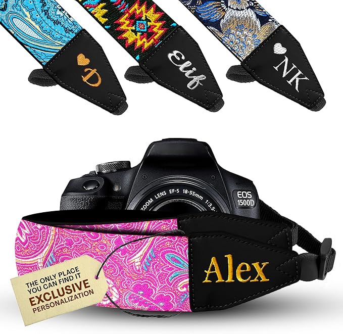 Art Tribute Camera Strap for All DSLR and Mirrorless Cameras. Add Your Name Or Initials Make It a Personalized Gift