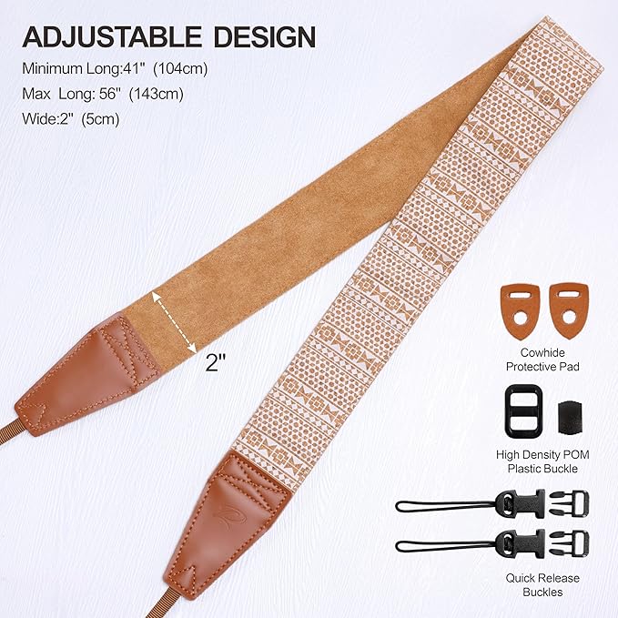 Padwa Lifestyle Cork Camera Strap - 2" Top Layer Cowhide Head Camera Straps for Photographers,Natural Log Crackle Art Print Style,Soft Chamois Velvet Padded Strap Quick Release fits All Cameras