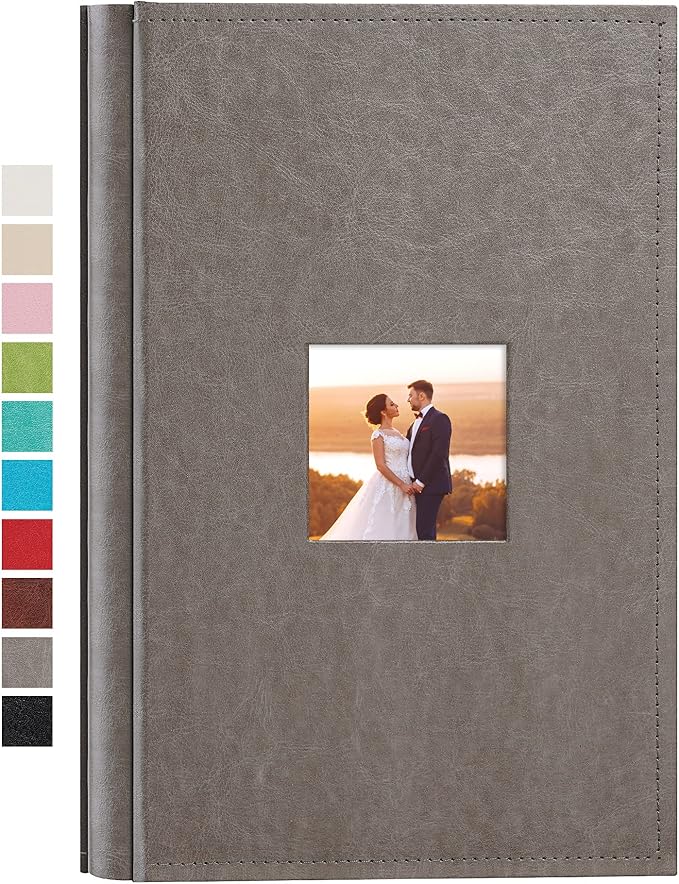 potricher Small Photo Album 4x6 300 Photos Leather Cover Picture Book with 300 Horizontal Pockets for Family Wedding Anniversary and Baby (Gray)