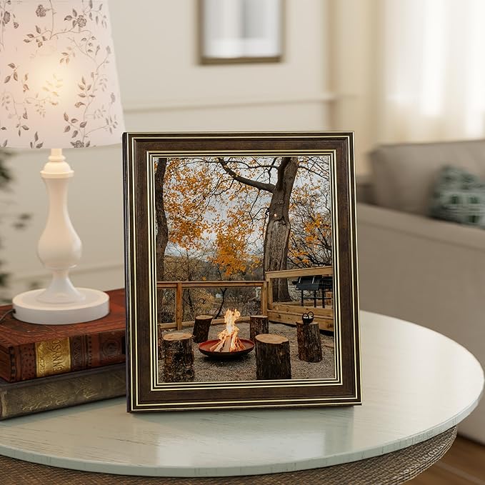 Vittanly 8.5x11 Picture Frame Set of 4, Vintage Photo Frame for Wall Mount, Display 6x8 Pictures with Mat or 8.5x11 without Mat, Rustic Farmhouse Home Decor, Brown
