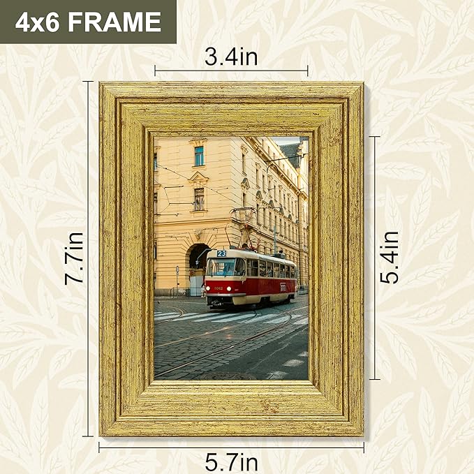 Vittanly 4x6 Picture Frame Set of 4, Vintage Photo Frame for Wall or Tabletop, Display 4x6 Pictures, Rustic Farmhouse Home Decor, Gold