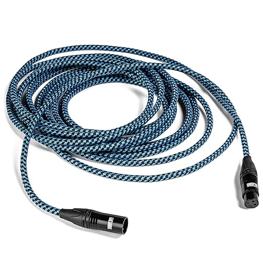 Microphone Cable 25 ft - Blue XLR Male to Female Mic Cable - Professional Studio Quality Microphone Cord and XLR Patch Lead - Reliable Dynamic Low Noise Braided Microphone Wire