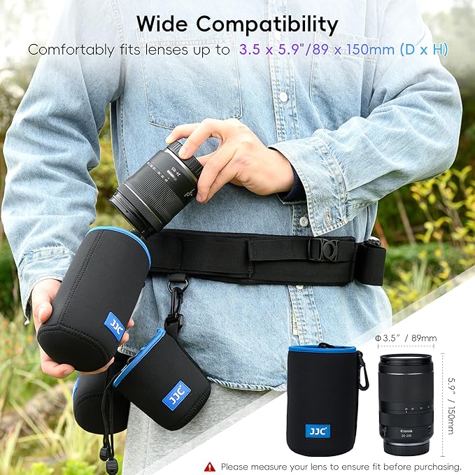 JJC Drawstring Neoprene Camera Lens Pouch Case, Protective Lens Bag for Mirrorless Lenses Up to 3.5 x 5.9 (D X H) for Canon RF 24-240mm EF-S 18-55mm f/3.5-5.6 Ni 55-200mm f/4-5.6G and More