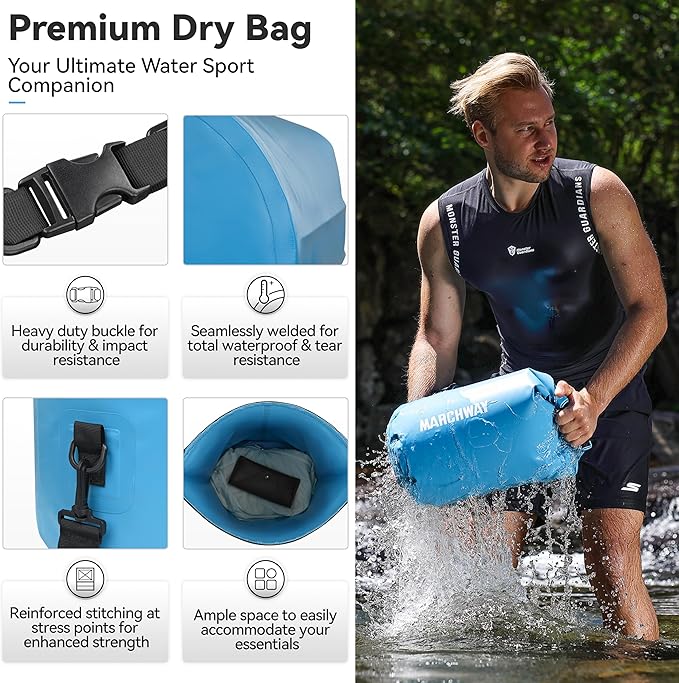 MARCHWAY Floating Waterproof Dry Bag Backpack 5L/10L/20L/30L/40L, Roll Top Sack Keeps Gear Dry for Kayaking, Rafting, Boating, Swimming, Camping, Hiking, Beach, Fishing