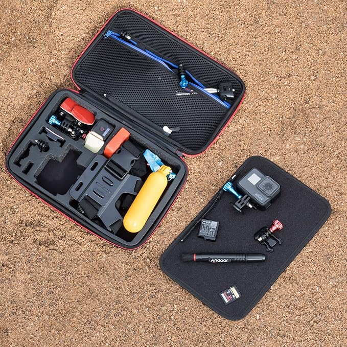 DigiCharge Action Camera Carrying Case for GoPro Lit Hero 13/12/11 Max 2, DJI Osmo Action, Akaso – Shockproof Travel Bag with Foam Compartments & Mesh Pocket – Protective Storage 12x8x2.5 Inches