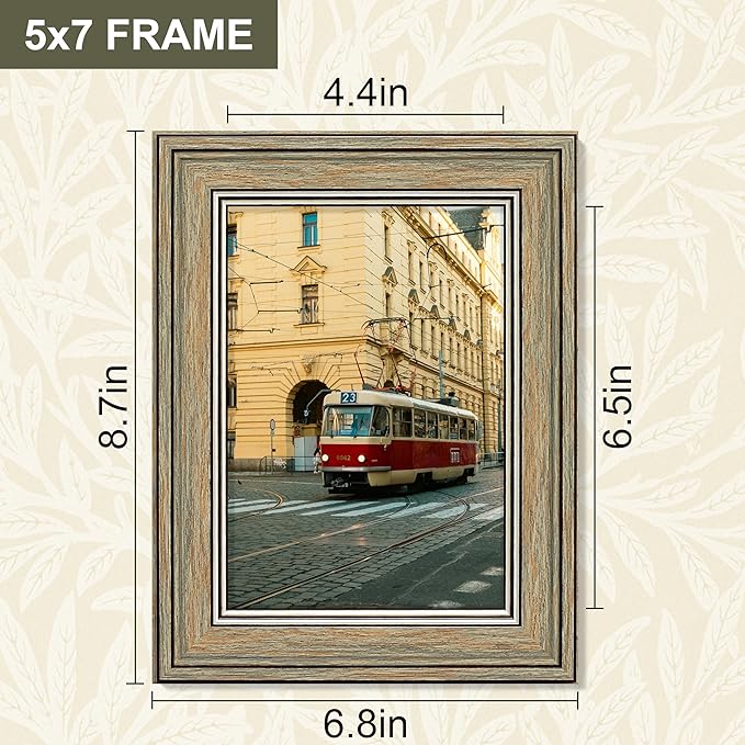 Vittanly 5x7 Picture Frame Set of 4, Vintage Photo Frame for Wall or Tabletop, Display 5x7 Pictures, Rustic Farmhouse Home Decor, Vintage Green