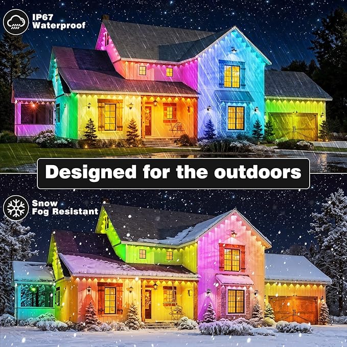 LITSOUL 300FT Permanent Outdoor Lights for House Waterproof, Smart RGB Eave LED Lighting with 16 Million Colors, IP67 Outdoor Strip Lights for Christmas Halloween Holiday Daily Decorations (90m/300ft)