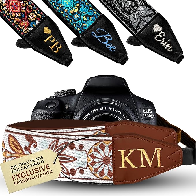 Art Tribute Camera Strap for All DSLR and Mirrorless Cameras. Add Your Name Or Initials Make It a Personalized Gift