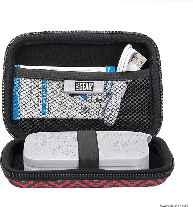 USA Gear Instant Printer Case Compatible with HP Sprocket 2x3, Instax Mini Link 2, Kodak Printomatic, Photo Paper, Cable & more - Hard Shell Portable Printer Carrying Case with Wrist Strap (Southwest)