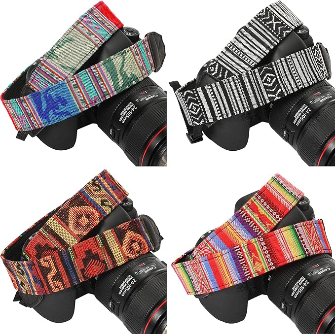 Saintrygo 4 Pcs Vintage Camera Straps for Photographer, 1.5'' Woven Adjustable Universal Neck Shoulder Crossbody Strap Quick Release for All DSLR SLR Camera, Photographer Gift for Men Women, 4 Style