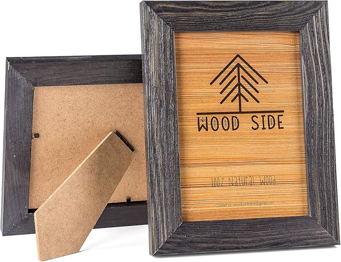 Rustic Wooden Picture Frame 4x6 Inch - Set of 2-100% Natural Eco Solid Distressed Wood with Real Glass - Made for Wall and Tabletop Display - Dark Grey