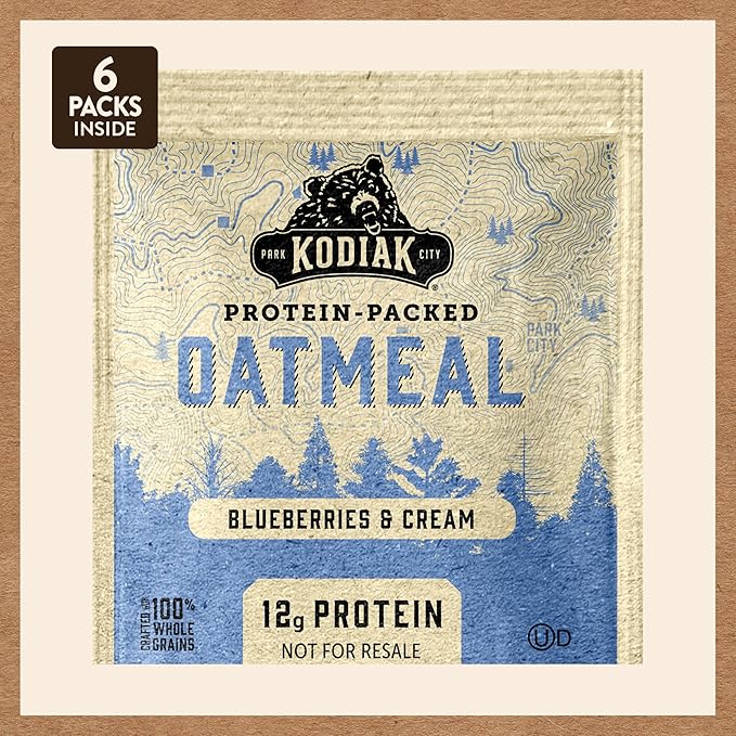 Kodiak Instant Oatmeal Packets, Blueberries & Cream, High Protein, 100% Whole Grains, 6 boxes with 6 packets (36 packets)