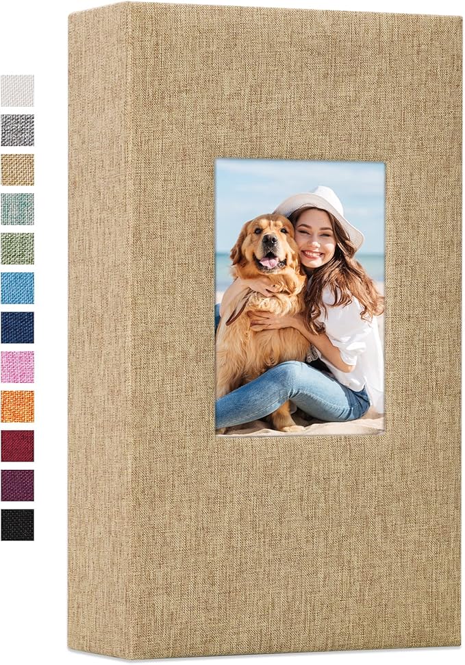 Vienrose Linen Photo Album 300 Pockets for 4x6 Photos Fabric Cover Photo Books Slip-in Picture Albums Wedding Baby Khaki