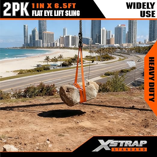 XSTRAP STANDARD 2PCS 1" x6.5ft Lifting Sling 1-Ply Red Web Strap, 2000 LBS Vertical (907 KG), 1600 LBS Choker (725 KG), 5:1 Safety Factor, Twist Eye Polyester Slings for Rigging Hoist Recovery Tree