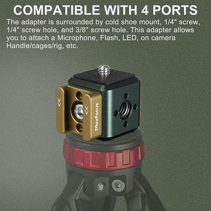 MINIFOCUS Multi-Hole Screws Adapter with Cold Shoe Mounts, Aluminum Thread Mounting Post/Block with 1/4'' & 3/8'' Thread Hole and Arri-locating Hole for Tripod, Magic Arm, Microphone, Camera Cage