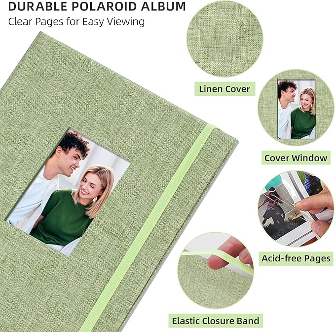 Vienrose Mini Polaroid Photo Album Book 208 Photos 2x3 Inch Pictures for Fujifilm Instax Mini 7s 8 9 11 25 26 40 50s 90 Evo Z2300 Instant Camera, Polaroid Snap Grass Green 1 Pack