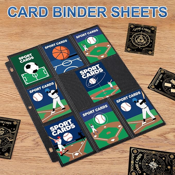 30 Pack 9 Pocket Page Protector,540 Pockets Black Card Binder Sheets, Trading Card Sleeves Pages Baseball for 3 Ring Binder, Sheets Standard Size Cards, Sport Game Business Cards