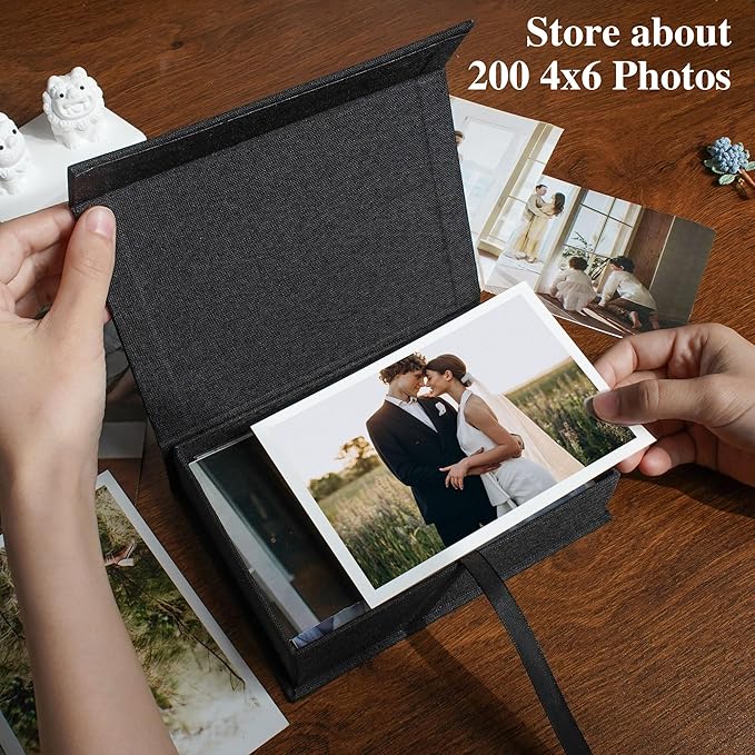 Yopih 4x6 Linen Photo Storage Box - Ideal for Preserving and Organizing Your Precious Photos, Certificates, Scrapbooking Supplies, Keepsakes, and Jewelry Black