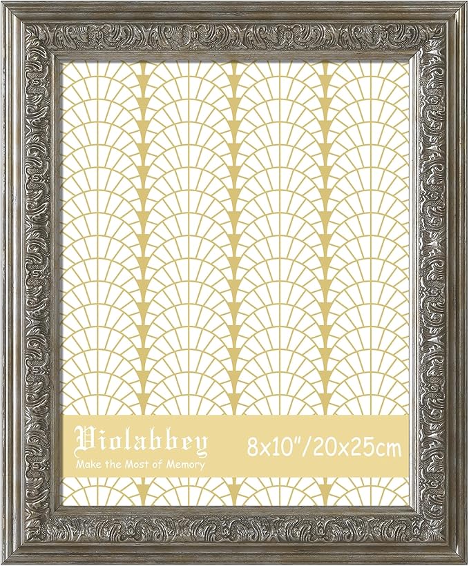 VIOLABBEY 8x10 Picture Frame Silver, Vintage Photo Frames Ornate without Mat for Tabletop or Wall Hanging