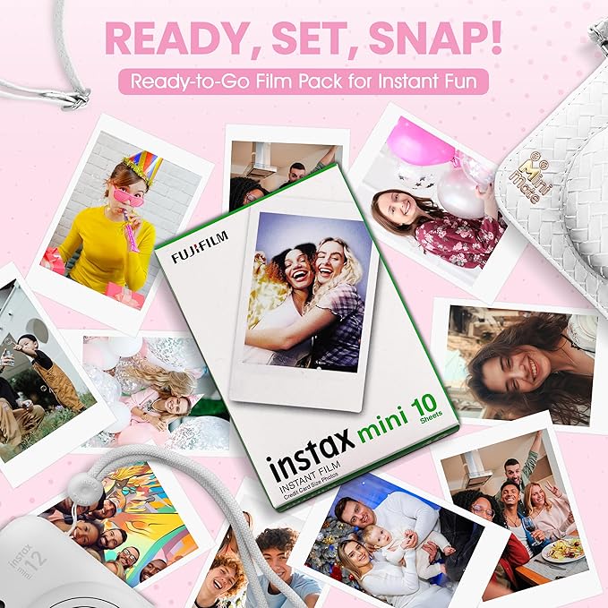 Fujifilm Instax Mini 12 Instant Camera Clay White + Minimate Custom Designed Case + Fuji Instax Film 10 Sheets & Photo Album