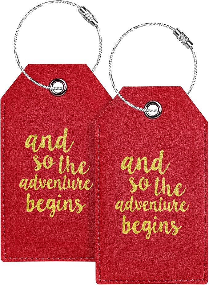 Luggage Tag & Initial Baggage Tags for Suitcases Leather Bag Tags for Backpacks Handbag School Instrument with Name ID Label Travel Essentials, Unique Fun Deep Red Personalized Luggage Tags 2 Pack