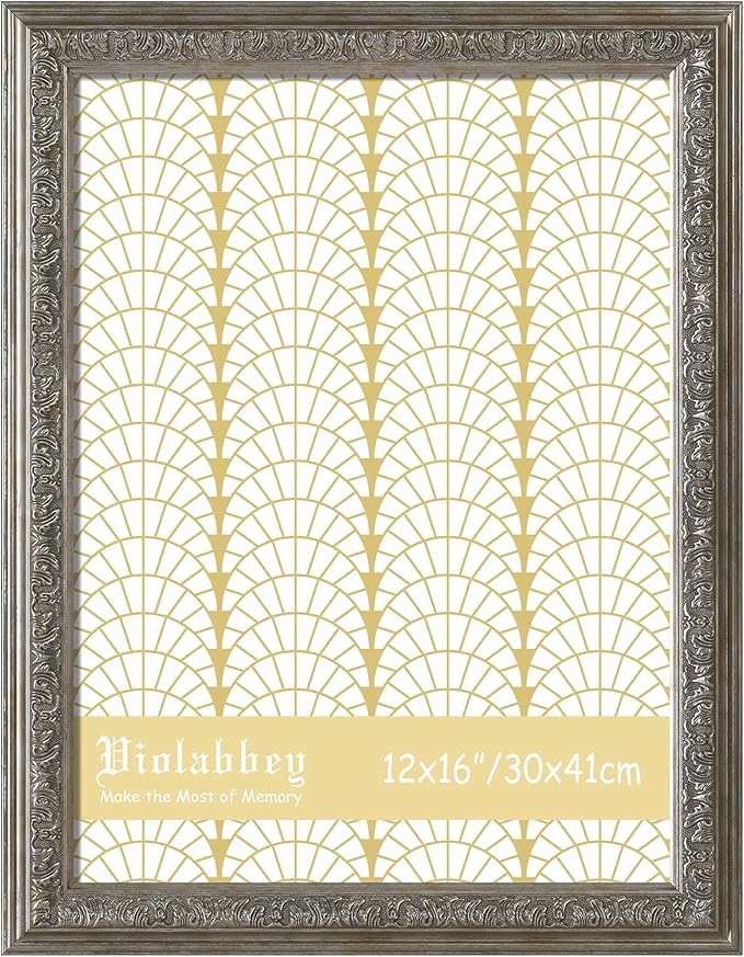 VIOLABBEY 12x16 Picture Frame Sliver, Vintage Photo Frames Ornate without Mat for Wall Hanging