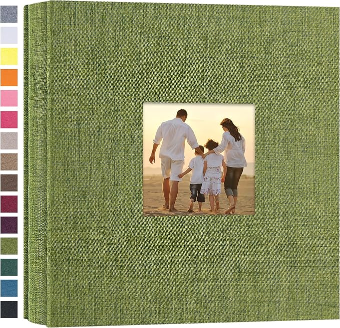 potricher Small Photo Album 4x6 200 Photos Linen Cover Picture Photo Book for Family Wedding Anniversary Baby Vacation (Green,200 Pockets)