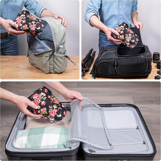 USA Gear Camera Sleeve (Large) for Mid-Size SLRs Compatible with Sony A7 V, Canon EOS R6 Mark II, Nikon Z50II & more - Padded Neoprene DSLR Case with Zipper Accessory Pocket & Belt Loop (Floral)