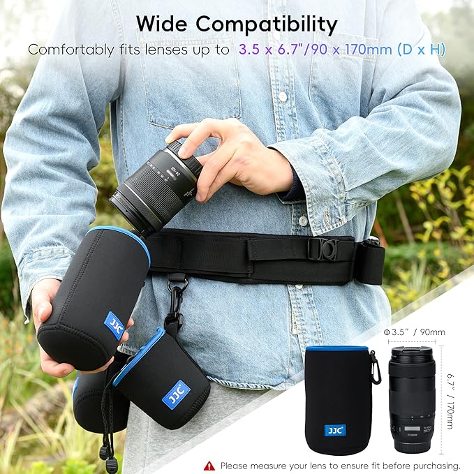 JJC Drawstring Neoprene Camera Lens Pouch Case, Protective Lens Bag for Mirrorless Lenses Up to 3.5 x 6.7 (D X H) for Canon EF 24-70mm f/2.8L Canon EF 85mm f/1.2L II Sigma 70-300mm F4-5.6 and More