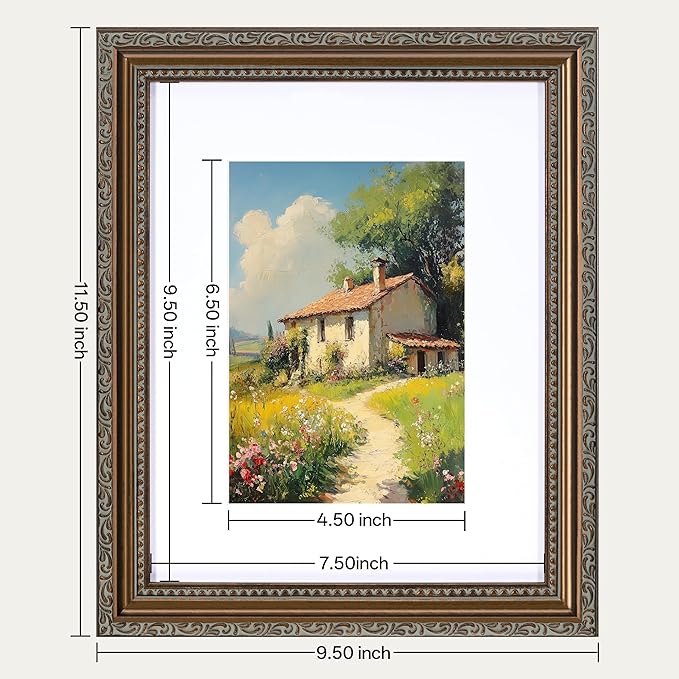 eletecpro 8x10 Picture Frames Set of 4, Vintage Frame with Glass Cover, Photo Frames 8 x 10 Display 5x7 Photo with Mat or 8x10 without Mat for Tabletop or Wall Decor, Bronze