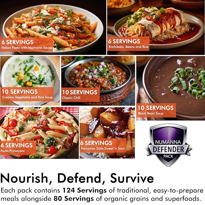 Numanna Defender Nutritive Pack Bucket 2,448 Servings | 12-Months Emergency Food Supply | GMO-Free, Non-Perishable Meals with Organic Grains & Superfoods | Easy to Prepare | Camping & Daily Use