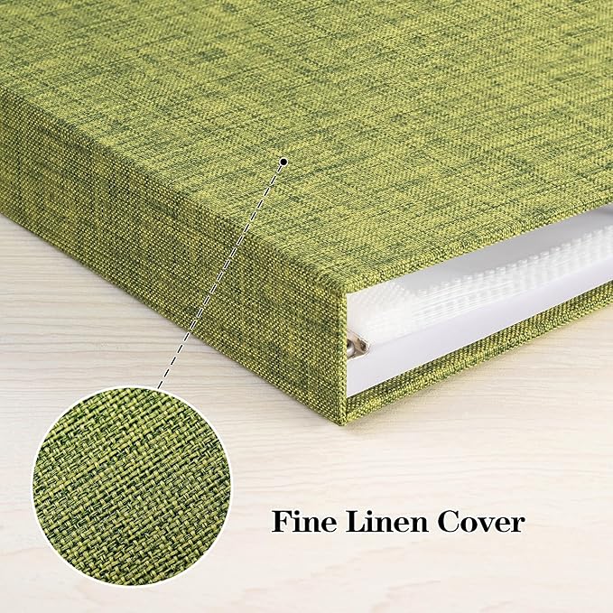 Mublalbum 8x8 Inch Small 3 Ring DIY Scrapbook Photo Album with 20 Plastic Sleeves 40 Pages Linen Cover Folder Binder for Baby Travel Wedding Anniversary and DIY Projects (Green)