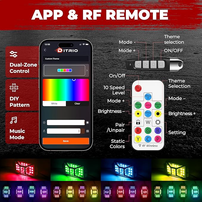20 Pods Five Sided RGB Rock Lights for Trucks Jeep UTV SUV ATV, Multi Chasing Color App/Remote Control Led Rock Lights with Music Mode, Waterproof Exterior Underglow Kits for Cars