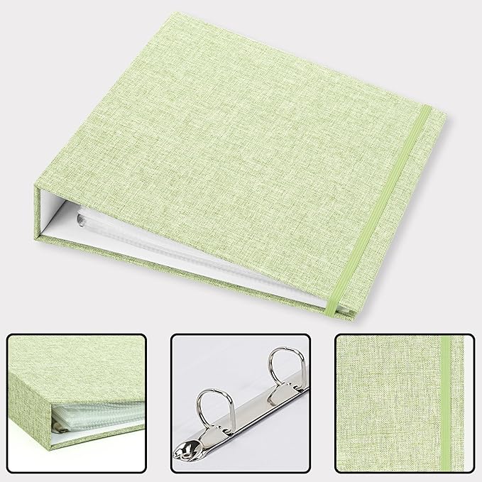 Vienrose Linen 3-Ring Photo Album Holds 190 Photos, 160 4x6 Photos and 30 6x8 Pictures, Picture Album with Multiple Size Pockets, Memory Book for Family Wedding Anniversary Baby, Green