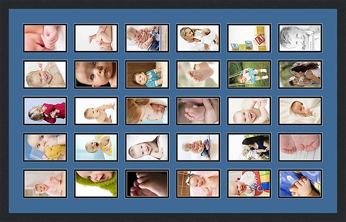 ArtToFrames Collage Photo Frame Double Mat with 30-4x6 Openings and Satin Black Frame