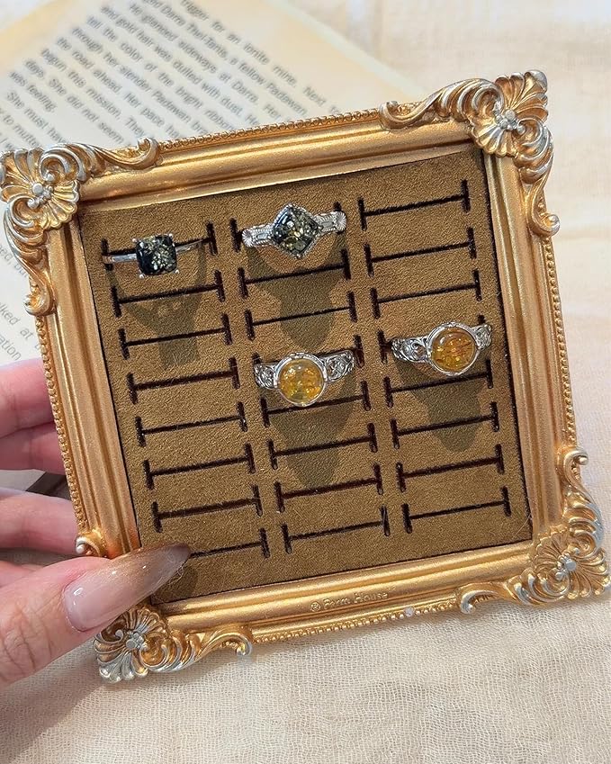 2PCS Jewelry Display Stand Vintage Ring Holder Box Earring Tray Retro Picture Frame Style Ring OrganizerJewelry Frame with Velvet