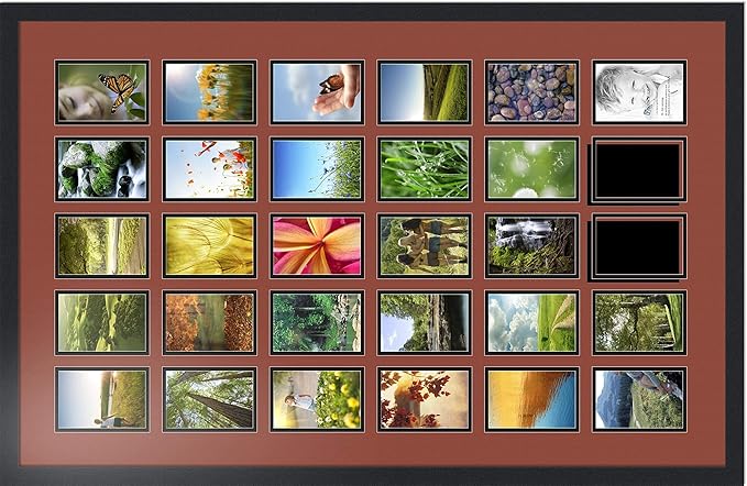 ArtToFrames Collage Photo Frame Double Mat with 30-4x6 Openings with Satin Black Frame and Cognac mat.