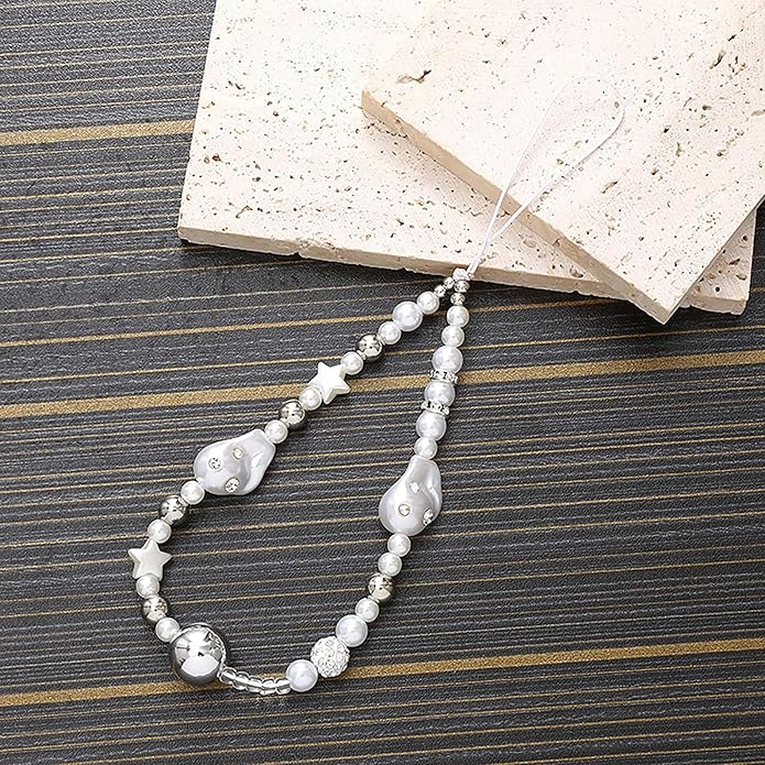 Beaded Phone Charm Lanyard Strap Girly Style Fixed Beads Pearl Lanyards