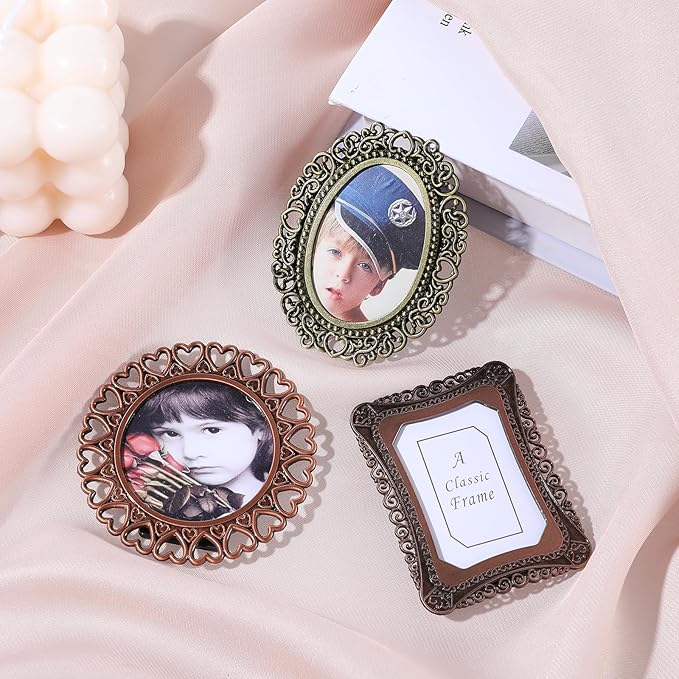 6 Pcs Mini Vintage Picture Frame,1 Inch Size Picture Frames Tiny Metal Pictures Frames 1" Antique Mini Pictures Frame for Tabletop and Wall Display Old Fashioned Photo
