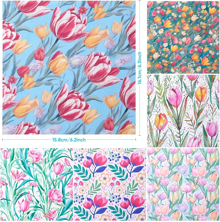 6PCS Thickened Glasses Cleaning Cloth Elegant Flower Design Microfiber Cleaning Cloth, Multi-Colored Eyeglass Lens Cleaning Cloths, Soft Wipes for Reusable Eyeglass and Phone Screens (Tulips)