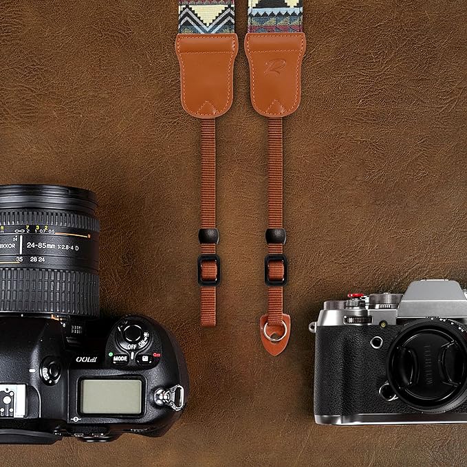 Padwa Lifestyle Camera Strap - 2" Cowhide Head Camera Straps for Photographers,Vintage Jacquard Embroidery Woven Cotton Adjustable Shoulder Neck Straps for Cameras,Binoculars（Cool Ethnic Style Green）