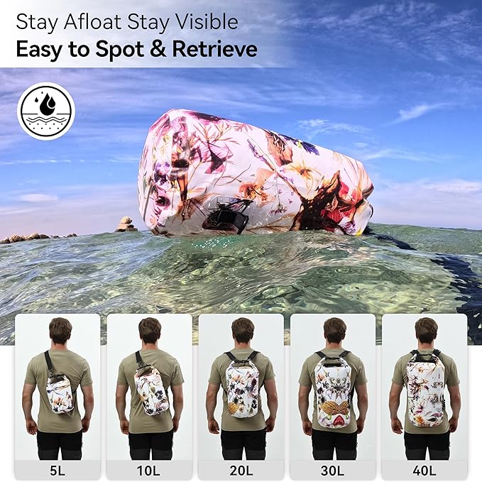 MARCHWAY Floating Waterproof Dry Bag Backpack 5L/10L/20L/30L/40L, Roll Top Sack Keeps Gear Dry for Kayaking, Rafting, Boating, Swimming, Camping, Hiking, Beach, Fishing