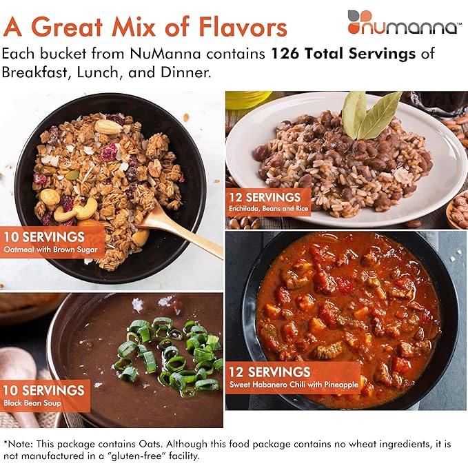 Numanna No-Gluten Family Pack Bucket – 756 Servings | 25-Year Shelf Life | 6-Months Non-Perishable Meal Kit | Emergency Food Supply, Everyday Use, Quick-Prep Survival Meals | Made in USA | Pack of 6