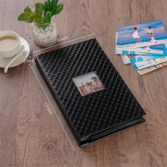 Mublalbum Small Photo Album 4x6 300 Photos Leather Cover Picture Book with Horizontal Pockets for Baby Wedding Anniversary and Family (Black)