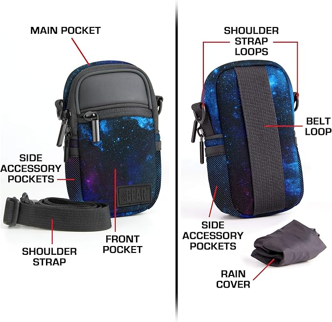 USA Gear Compact Camera Case Point & Shoot Camera Bag with Accessory Pockets, Rain Cover & Shoulder Strap Works W/Sony CyberShot, Canon PowerShot ELPH, Nikon COOLPIX, Olympus & More