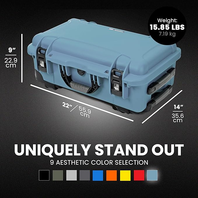 NANUK 935 Hard Case – Waterproof Equipment Case with Wheels, 22” x 14” x 9” – Dustproof and Impact Resistant, Airline Carry-On Approved – Cyan