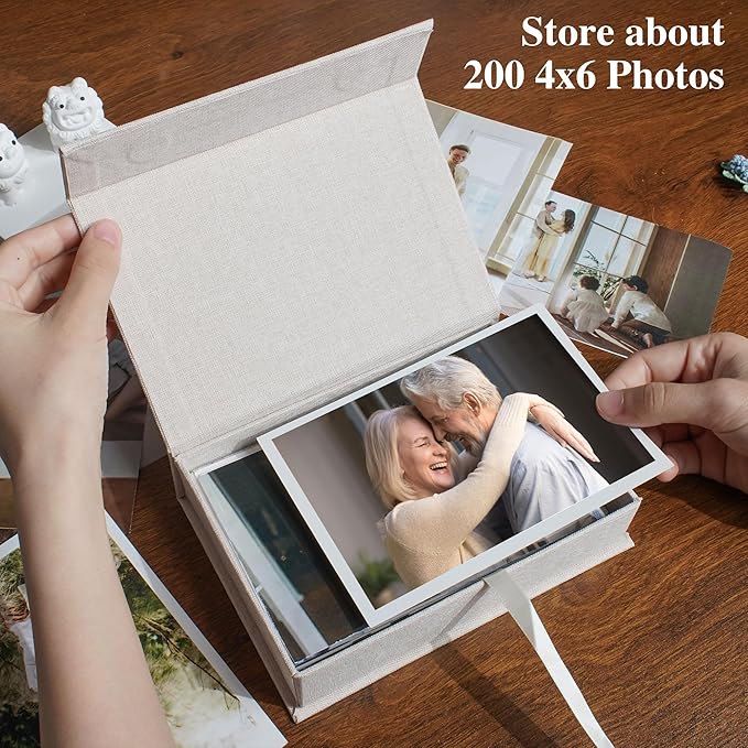 Yopih 5x7 Linen Photo Storage Box - Ideal for Preserving and Organizing Your Precious Photos, Certificates, Scrapbooking Supplies, Keepsakes, and Jewelry Beige