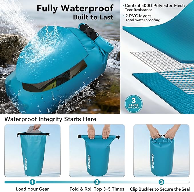 MARCHWAY Floating Waterproof Dry Bag Backpack 5L/10L/20L/30L/40L, Roll Top Sack Keeps Gear Dry for Kayaking, Rafting, Boating, Swimming, Camping, Hiking, Beach, Fishing